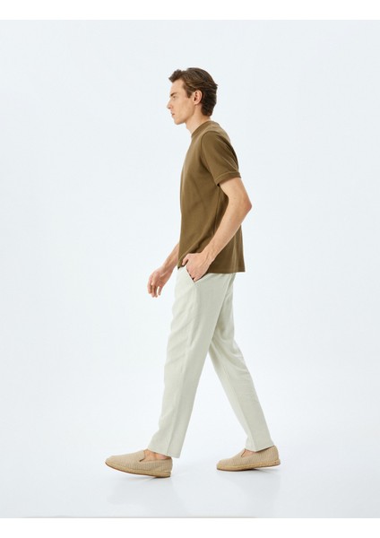 Yeni Sezon Beli Bağcıklı Keten Viskon Karışımlı Yazlık Chino Pantolon