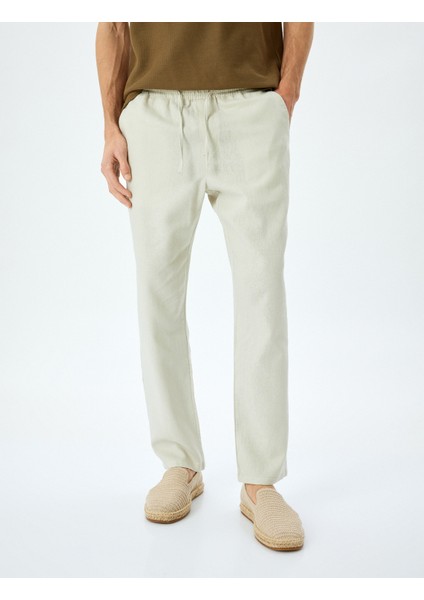 Yeni Sezon Beli Bağcıklı Keten Viskon Karışımlı Yazlık Chino Pantolon