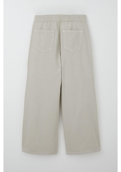 Kız Çocuk Gabardin Pantolon Geniş Paça Beli Lastikli 5-9 Yaş, Taş