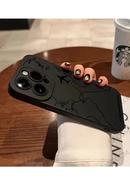 Iphone 16 Pro Max Uyumlu Kılıf Mat Siyah Harita Desenli Yumuşak Kamera Korumalı Kapak modelleri
