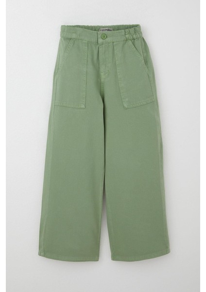 Kız Çocuk Gabardin Pantolon Geniş Paça Beli Lastikli 5-9 Yaş, Mint Yeşili