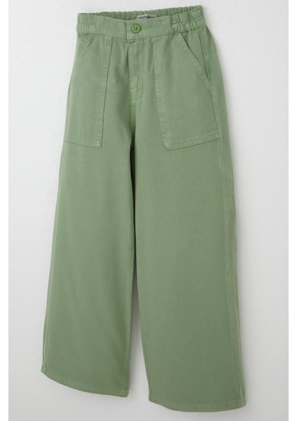 Kız Çocuk Gabardin Pantolon Geniş Paça Beli Lastikli 5-9 Yaş, Mint Yeşili modelleri
