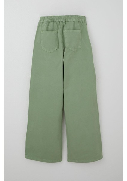 Kız Çocuk Gabardin Pantolon Geniş Paça Beli Lastikli 10-14 Yaş, Mint Yeşili fiyatları