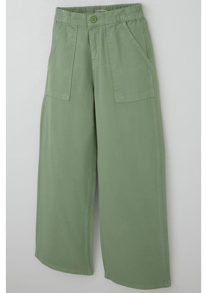 Kız Çocuk Gabardin Pantolon Geniş Paça Beli Lastikli 10-14 Yaş, Mint Yeşili modelleri