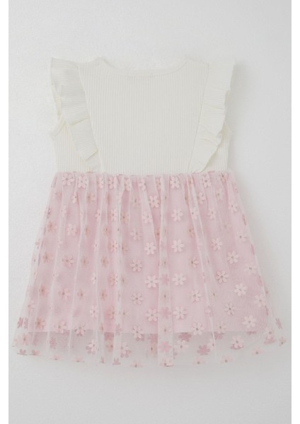 Kız Çocuk Elbise Eteği Çiçekli Tül Detaylı 3-8 Yaş, Ekru fiyatları