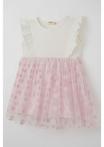 Kız Çocuk Elbise Eteği Çiçekli Tül Detaylı 3-8 Yaş, Ekru modelleri