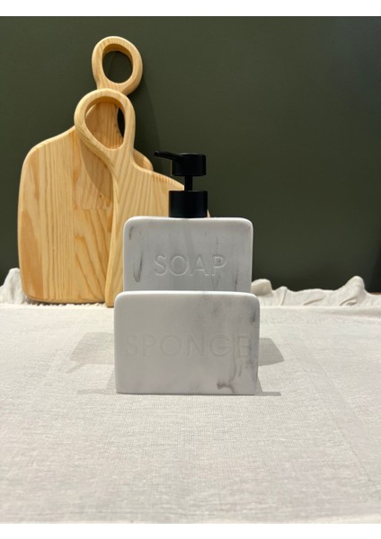 Elite Mermer Desenli Modern Sıvı Sabunluk/süngerlik Bölmeli 1 Adet