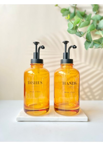 Elite Mermer Altlıklı Amber Sabunluk & Deterjanlık Seti | Dishes, Hands, Soap, Lotion Etiketiyle 1 Adet