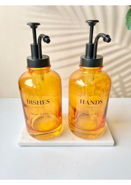 Elite Mermer Altlıklı Amber Sabunluk & Deterjanlık Seti | Dishes, Hands, Soap, Lotion Etiketiyle 1 Adet modelleri
