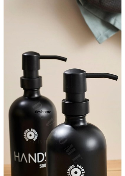 Elite Siyah Cam Ikili Sıvı Sabunluk Seti Dish & Hand Soap Yazılı Bambu Standlı Mutfak Banyo Şampuanlık 1 Adet
