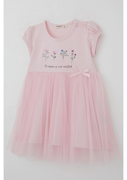 Kız Çocuk Elbise Çiçek Baskılı Tüllü Fiyonk Detaylı 1.5-5 Yaş, Pembe modelleri