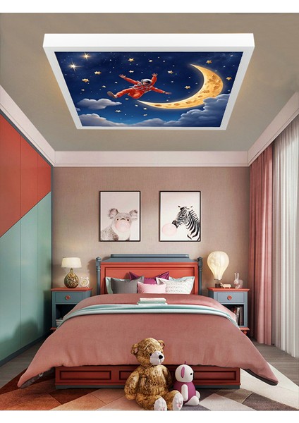 Uzay, Astronot, Yıldız Avize, 60WATT, Beyaz Işık, 60X60 Modern Kare LED Avize, Çocuk Odası Uzay fiyatları