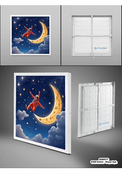 Uzay, Astronot, Yıldız Avize, 60WATT, Beyaz Işık, 60X60 Modern Kare LED Avize, Çocuk Odası Uzay indirimleri
