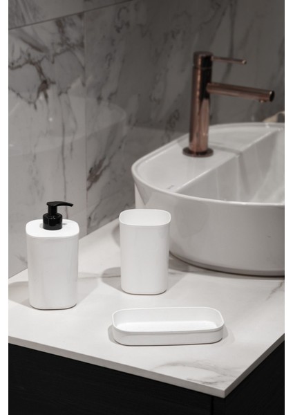 Elite Creative 3 Parça Banyo Seti - Sıvı Sabunluk - Diş Fırçalık - Süngerlik Hazneli Stantlı Beyaz 1 Adet modelleri