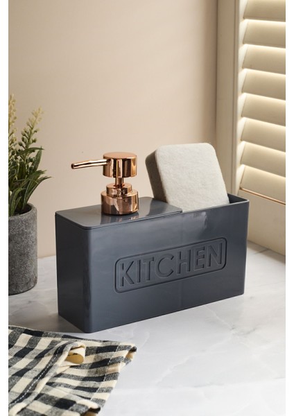 Elite Kitchen Gri Sünger Hazneli Mutfak Sıvı Sabunluk 13198 1 Adet