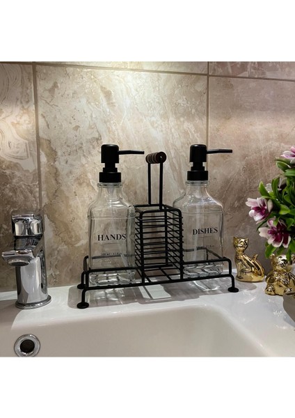 Elite Dayanıklı Metal Stand & 2'li Cam Sabunluk - Siyah 1 Adet fiyatları