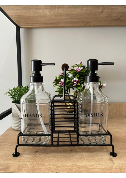 Elite Dayanıklı Metal Stand & 2'li Cam Sabunluk - Siyah 1 Adet modelleri
