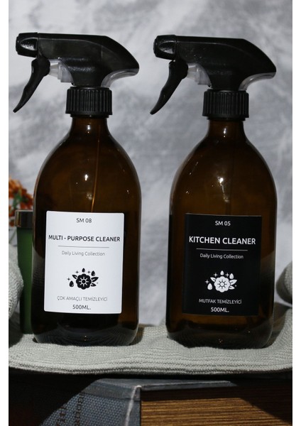 Elite 2'li Set 500ML Amber Kahverengi Cam Şişe Çok Amaçlı Temizleyici & Mutfak Temizleyici 1 Adet