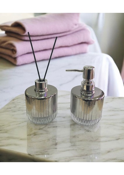 Elite Ikili Banyo Seti Gümüş, Sabunluk ,koku Şişesi Aksesuar Takımı 1 Adet