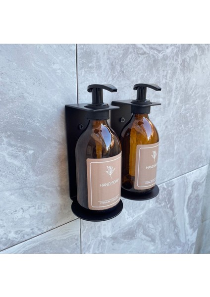 Elite Duvara Monte Ikili Siyah Sıvı Sabunluk, Amber Cam Sıvı Sabunluk, Mutfak ve Banyo Sıvı Sabunluk 1 Adet