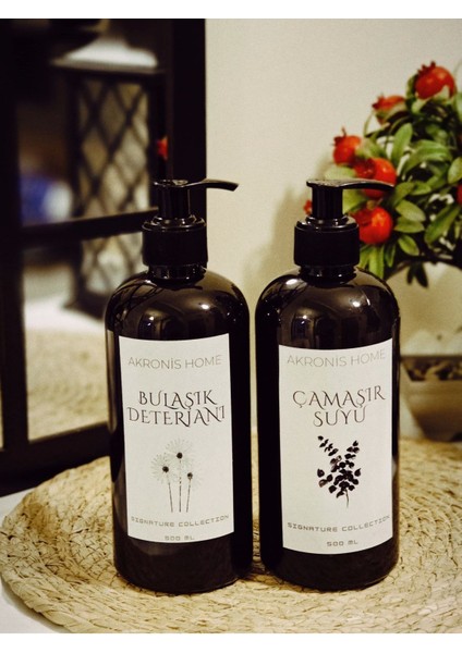 Elite Bulaşık Deterjanı ve Çamaşır Suyu Etiketli Plastik Amber Dekoratif Şişe 500ML 1 Adet