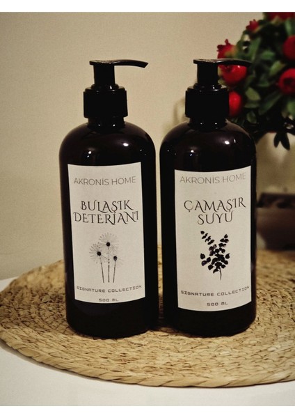 Elite Bulaşık Deterjanı ve Çamaşır Suyu Etiketli Plastik Amber Dekoratif Şişe 500ML 1 Adet