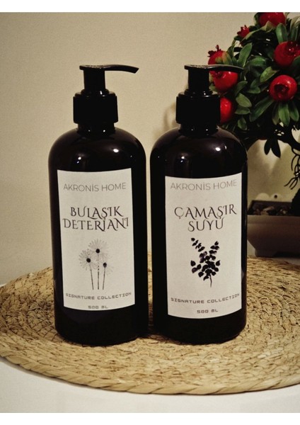 Elite Bulaşık Deterjanı ve Çamaşır Suyu Etiketli Plastik Amber Dekoratif Şişe 500ML 1 Adet