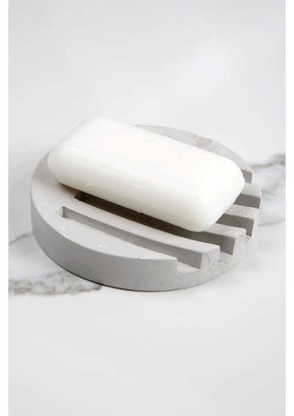 Elite Mermer Desenli Yuvarlak Model Beton Katı Sabunluk Su Giderli 10 cm 1 Adet