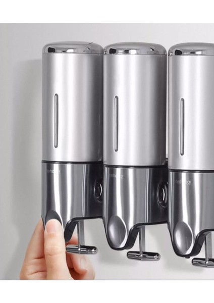 Elite Üçlü 1500 ml Paslanmaz Çelik Üstten Doldurmalı Hazneli Sıvı Sabun Şampuan Duş Jeli Dispenser Aparatı 1 Adet