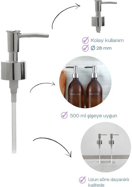 Elite 2’li Yedek Sıvı Sabun Pompası Silver 28MM (2 Adet) 1 Adet