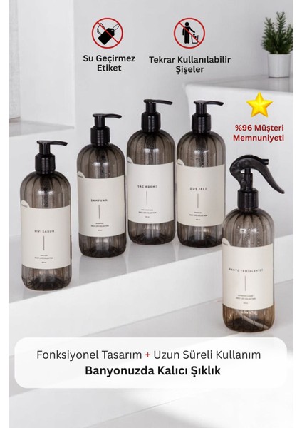 Elite Banyo Seti Plastik Şişe 5'li Füme Sabunluk 500 ml 1 Adet