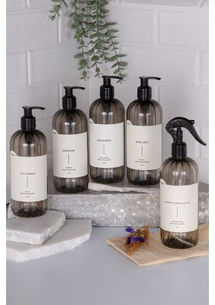 Elite Banyo Seti Plastik Şişe 5'li Füme Sabunluk 500 ml 1 Adet modelleri