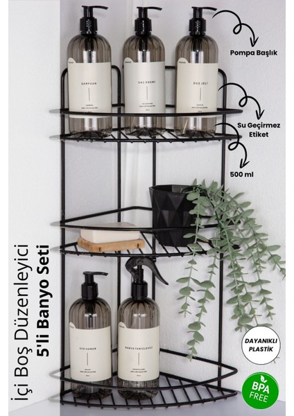 Elite Banyo Seti Plastik Şişe 5'li Füme Sabunluk 500 ml 1 Adet fırsatları