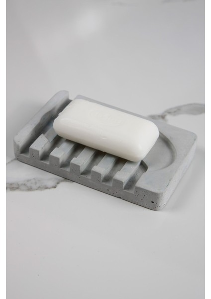 Elite Mermer Desenli Banyo Mutfak Tuvalet Beton Katı Sabunluk Su Giderli 8X13 cm 1 Adet