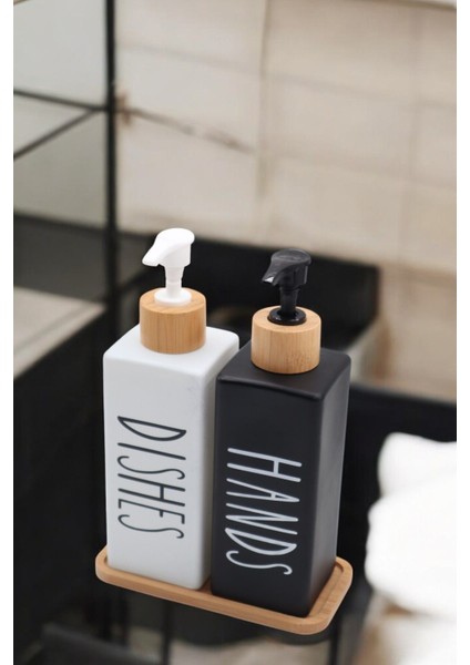 Elite Premium Cam Sıvı Sabunluk Seti – 2’li | Bambu Altlıklı | 500 ml | Estetik & Fonksiyonel- 3 Parça 1 Adet