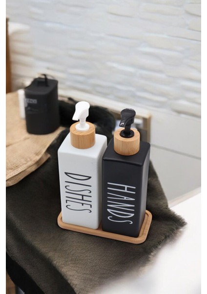Elite Premium Cam Sıvı Sabunluk Seti – 2’li | Bambu Altlıklı | 500 ml | Estetik & Fonksiyonel- 3 Parça 1 Adet