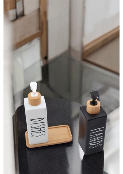 Elite Premium Cam Sıvı Sabunluk Seti – 2’li | Bambu Altlıklı | 500 ml | Estetik & Fonksiyonel- 3 Parça 1 Adet