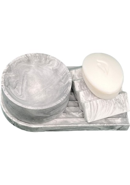 Elite 3 Parça Mermer Desenli Beton Banyo Düzenleyici Katı Sabunluk Sunum Tepsisi Çok Amaçlı Kase Takılık 1 Adet fiyatları