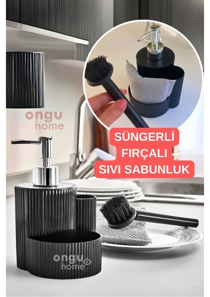 Elite Tezgah Üstü Mutfak Banyo Sıvı Sabunluk Takımı Süngerli Fırçalı Mutfak Seti 1 Adet