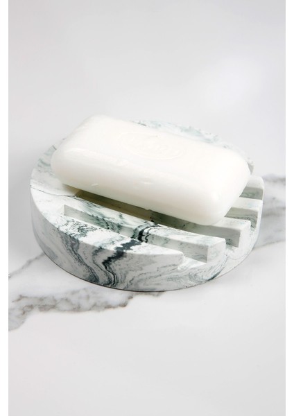 Elite Mermer Desenli Yuvarlak Model Beton Katı Sabunluk Su Giderli 10 cm 1 Adet