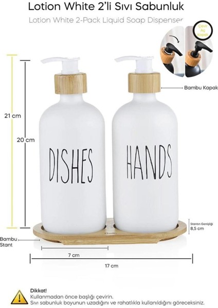 Elite Lotion 2’li Beyaz Mutfak Sıvı Sabunluk Seti 500ML+500ML Bambu Tepsili 1 Adet