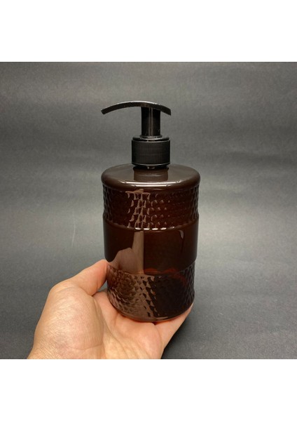Elite 500 cc Desenli Amber Plastik Şişe - Siyah Pompalı - 500 ml Kalın Plastik Şişe 1 Adet
