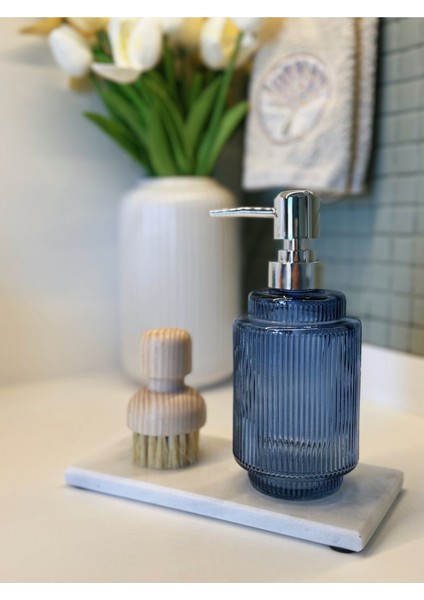 Elite Gümüş Başlıklı Cam Sıvı Sabunluk Lacivert - Mutfak/banyo 1 Adet