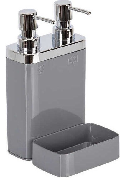 Elite Gri Sünger Hazneli Mutfak Sıvı Sabunluk (300 Ml) ve Bulaşık Deterjanlık (500 Ml) 1 Adet