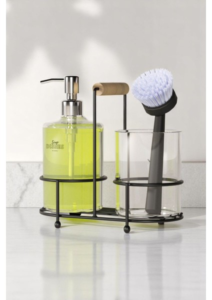 Elite 2 Li Metal Standlı Plastik Sıvı Sabun Şişesi Sabunluk 500 ml Siyah 1 Adet