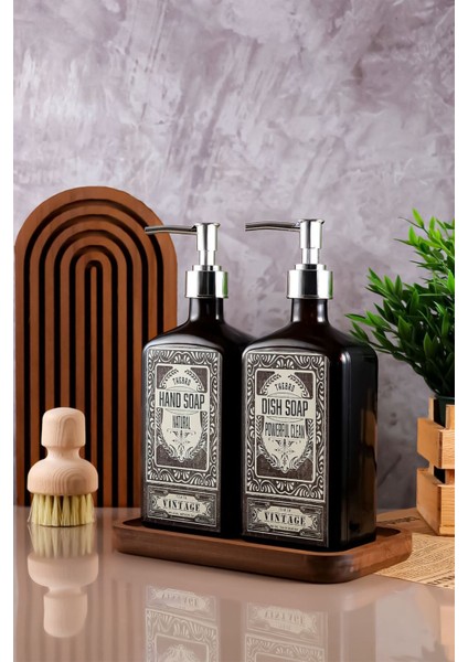Elite 500ML Premium El Sabunu,bulaşık Deterjanı Stantlı Sabunluk Seti Parlak Metal Pompalı 1 Adet