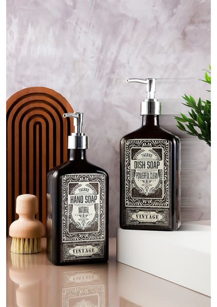 Elite 500ML Premium El Sabunu,bulaşık Deterjanı Stantlı Sabunluk Seti Parlak Metal Pompalı 1 Adet