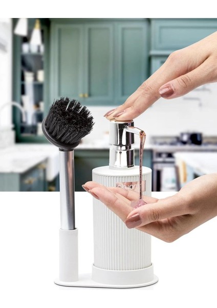 Elite Beyaz Ikili Fırçalı Sıvı Sabunluk Çok Amaçlı Banyo Mutfak Organizatör 1 Adet