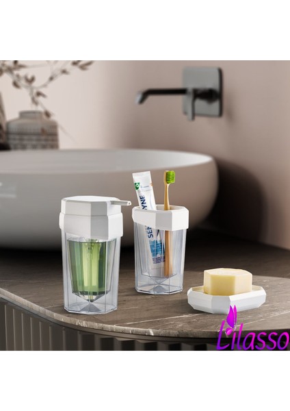 Elite Özel Tasarım 3'lü Banyo Seti- Sabunluk-Diş Fırçalık-Sıvı Sabunluk 1 Adet