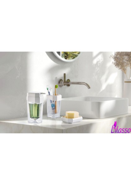 Elite Özel Tasarım 3'lü Banyo Seti- Sabunluk-Diş Fırçalık-Sıvı Sabunluk 1 Adet